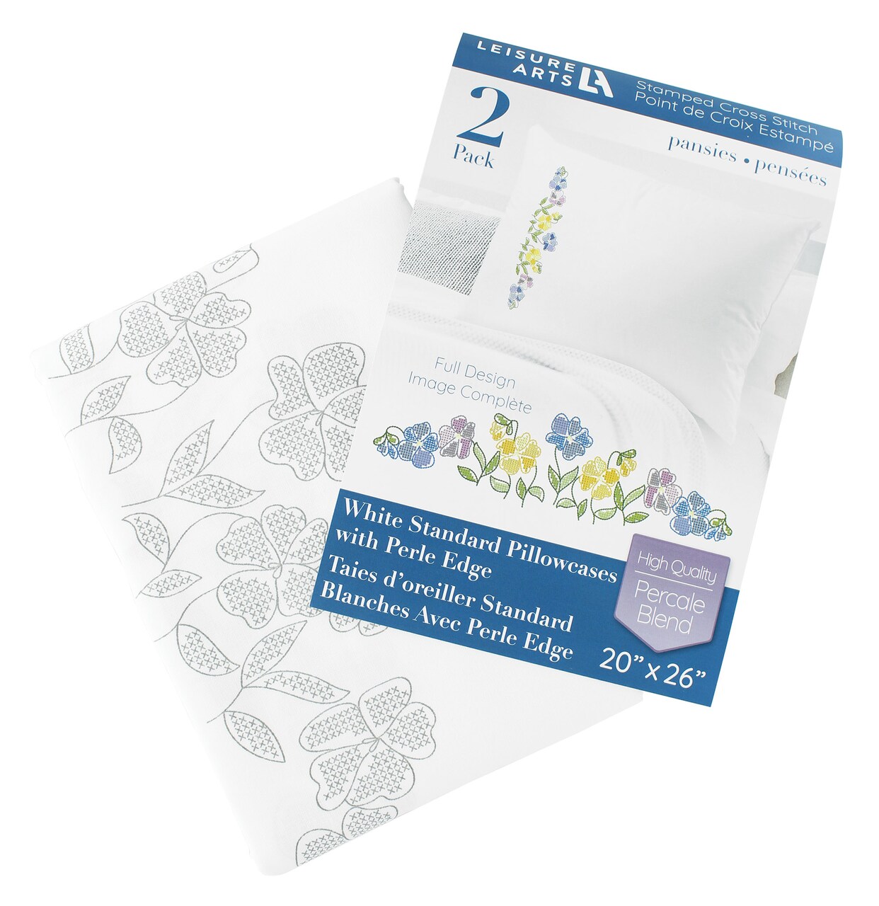 Leisure Arts Pillowcase 20"X26" Pansies 2Pc, Embroidery Pillow Kit, Stamped Embroidery Pillowcases, Pillow Cases Stamped, Stamped Cross Stitch Cases